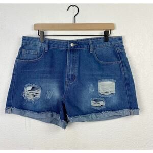Mislook medium wash distressed cuffed hem denim jean shorts xl